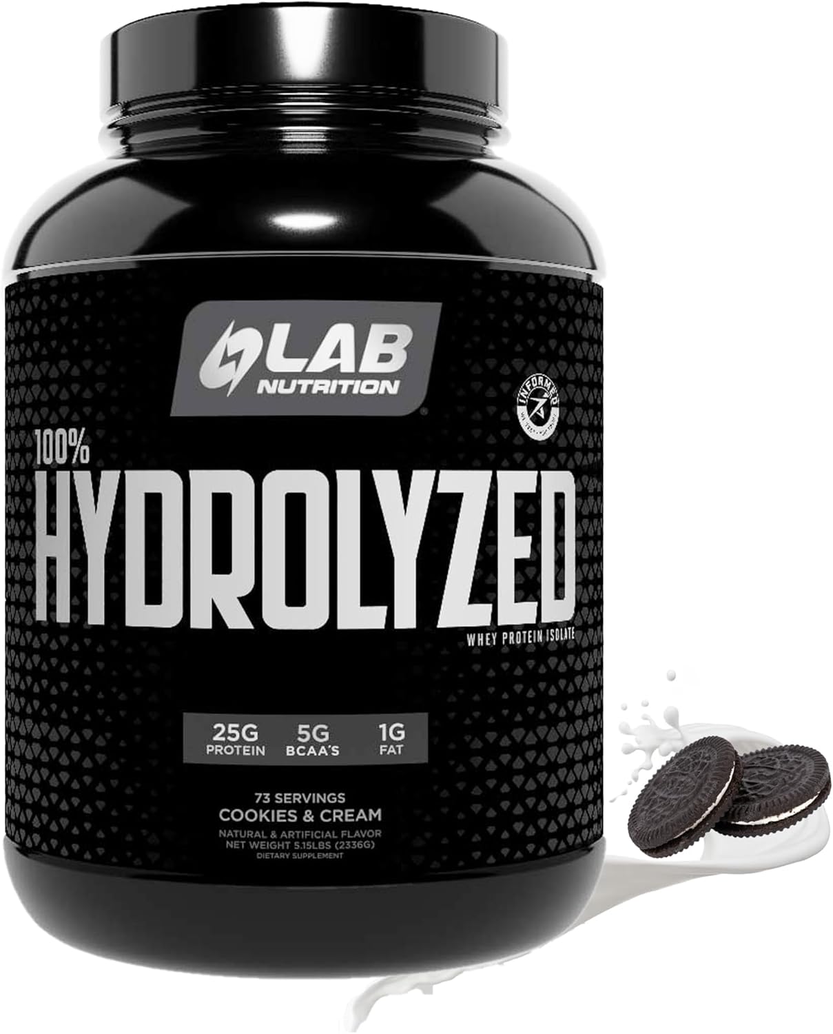 Hydrolyzed Whey Protein Isolate Powder 5lb - Cookies & Cream, 25g Protein/serving, Muscle Building, Lean Growth, Easy Digestion, Gluten & Lactose Free, Fast Absorption