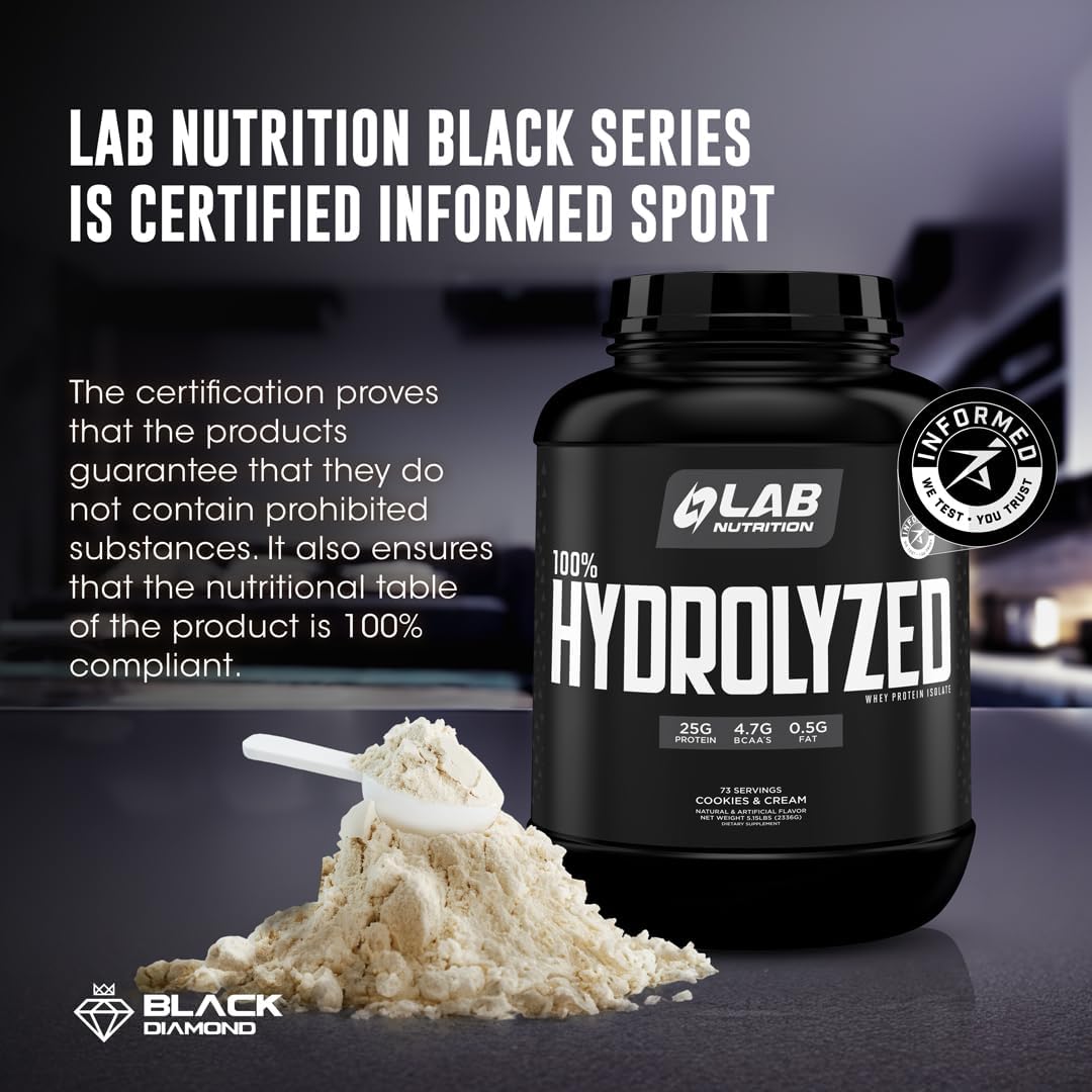 Hydrolyzed Whey Protein Isolate Powder 5lb - Cookies & Cream, 25g Protein/serving, Muscle Building, Lean Growth, Easy Digestion, Gluten & Lactose Free, Fast Absorption