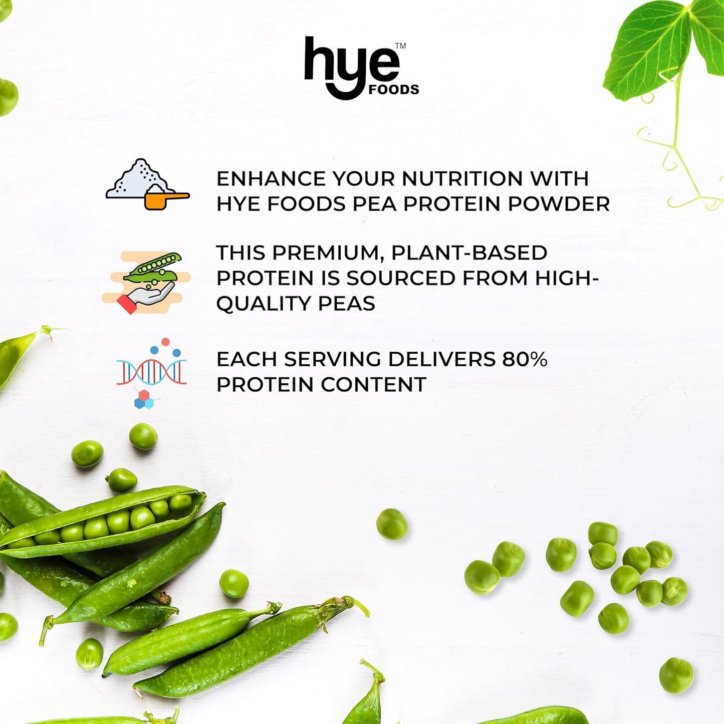 HYE FOODS Premium Pea Protein Powder - 2 lb Vegan Gluten-Free Unflavored Digestible 100% Peas - 30 Servings