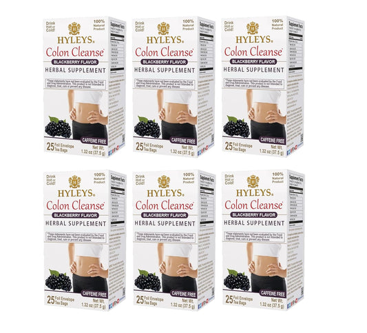 Hyleys Blackberry Colon Cleanse Tea - 6 Pack with 150 Tea Bags for Digestive Health