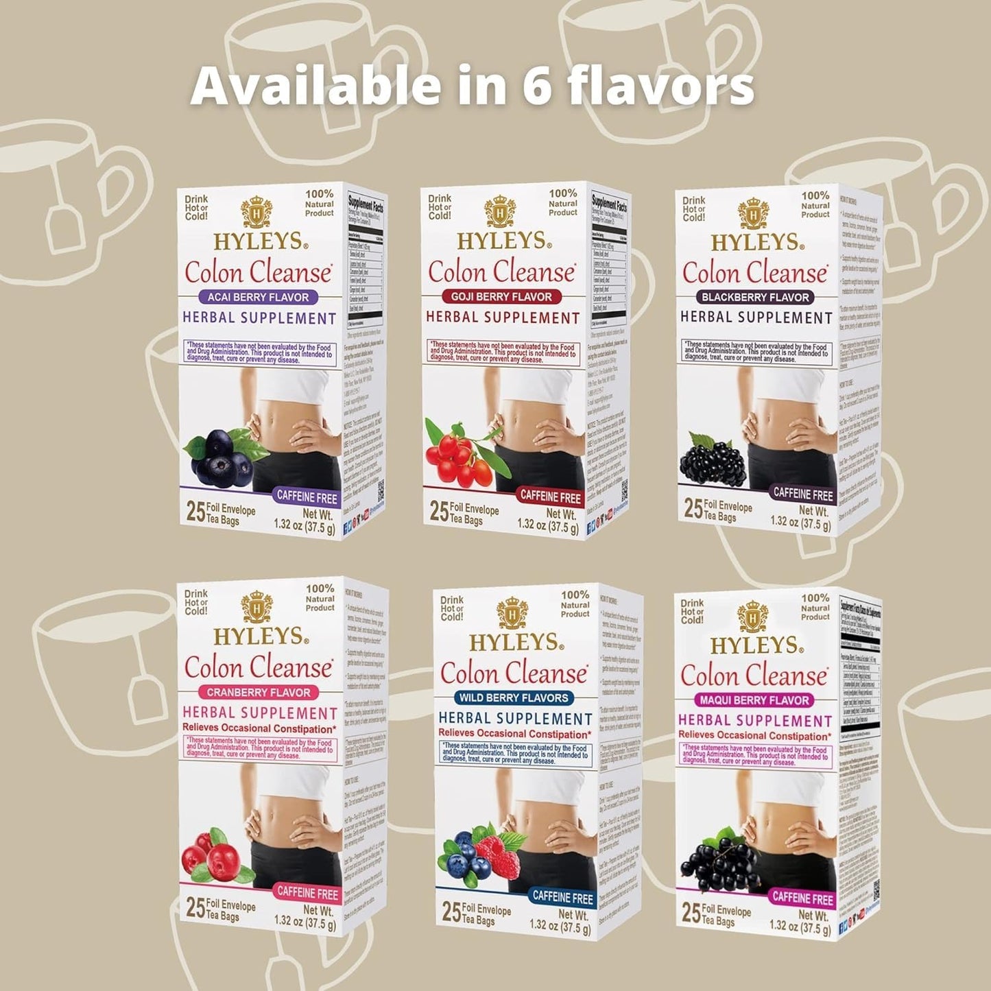 Hyleys Blackberry Colon Cleanse Tea - 6 Pack with 150 Tea Bags for Digestive Health