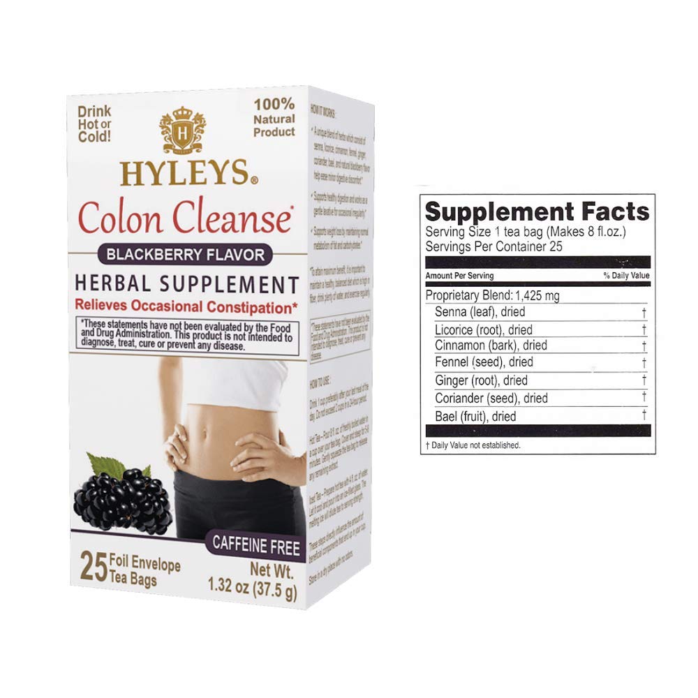 Hyleys Colon Cleanse and Slim Tea Bundle - Acai Berry Flavor, Herbal Detox and Slimming Formula Supplement - 25 Tea Bags
