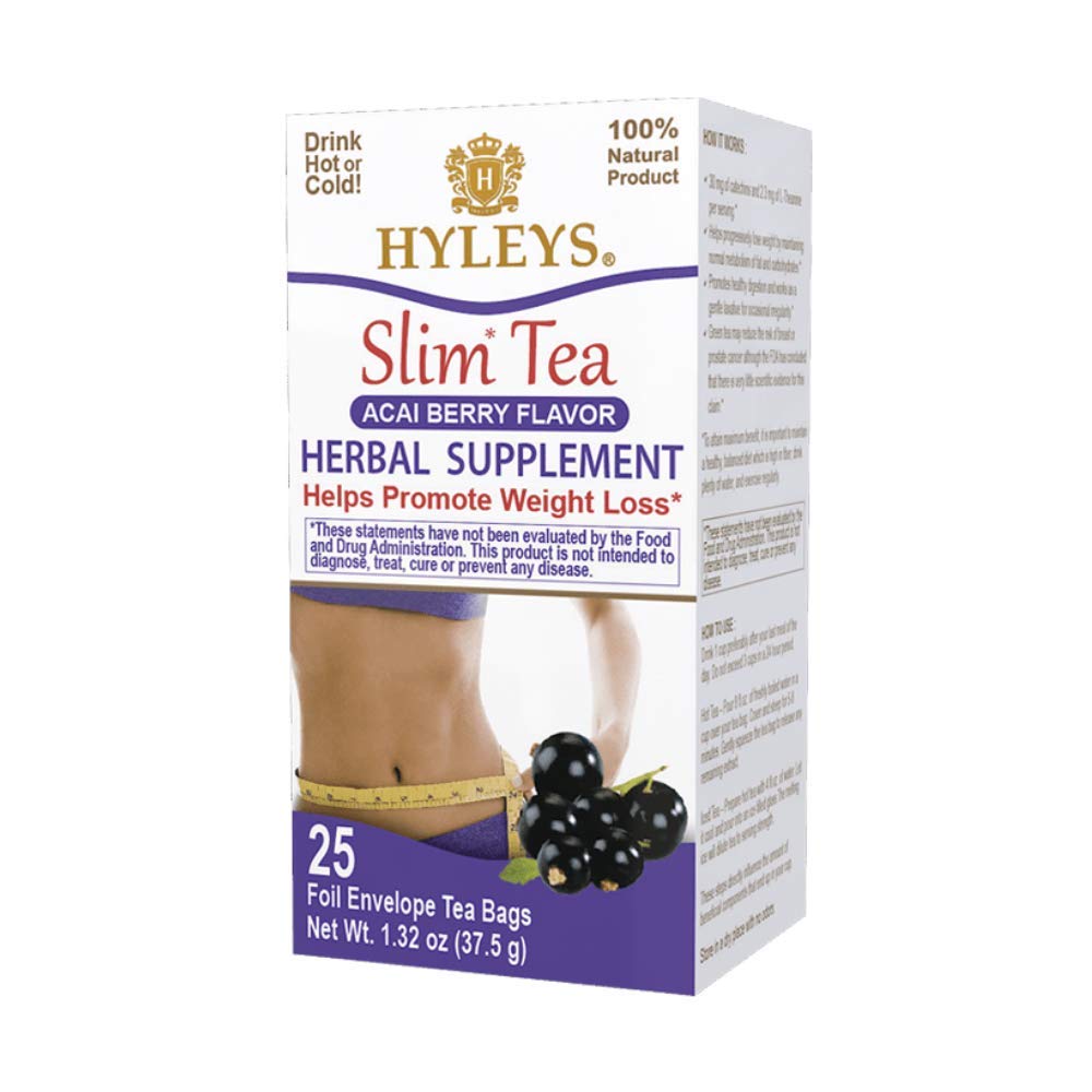 Hyleys Colon Cleanse and Slim Tea Bundle - Acai Berry Flavor, Herbal Detox and Slimming Formula Supplement - 25 Tea Bags