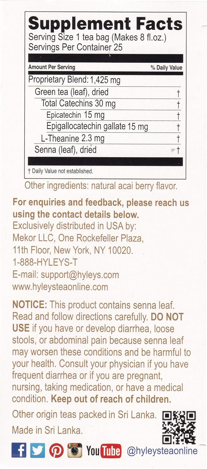 Hyleys Colon Cleanse and Slim Tea Bundle - Acai Berry Flavor, Herbal Detox and Slimming Formula Supplement - 25 Tea Bags