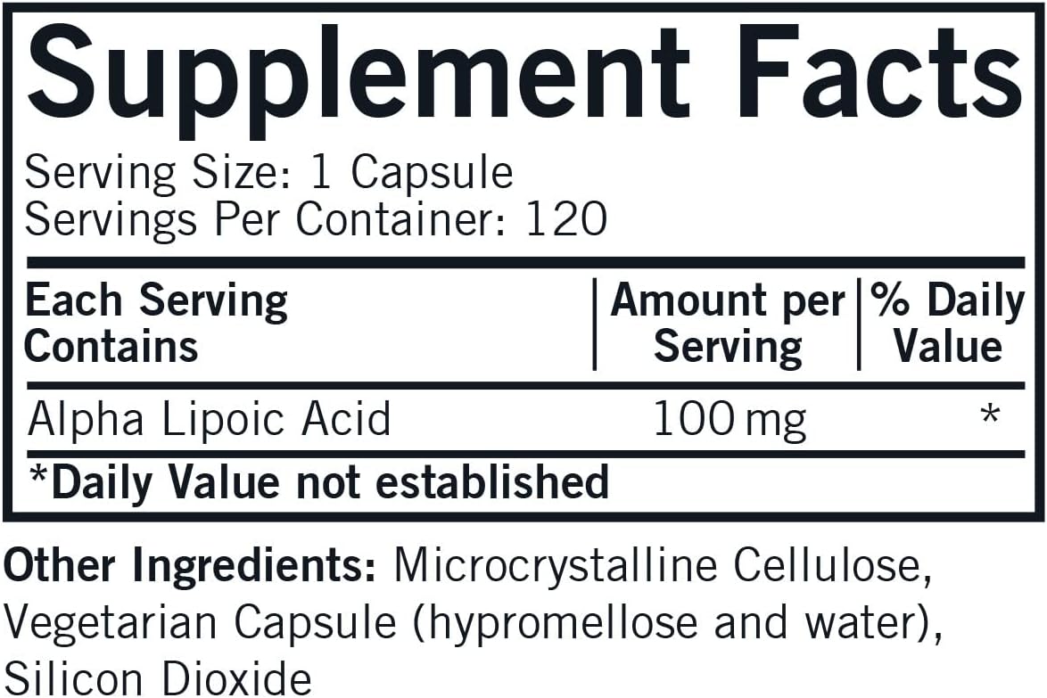 Hypoallergenic Kirkman Alpha Lipoic Acid 100mg Capsules - 120 Vegetarian Capsules