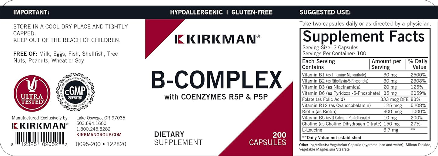 Hypoallergenic Kirkman B-Complex with CoEnzymes - 200 Vegetarian Capsules