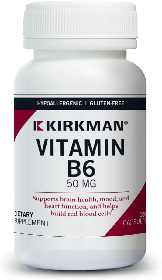 Hypoallergenic Kirkman Vitamin B-6 50 mg Capsules, 100 Vegetarian, Gluten and Casein Free