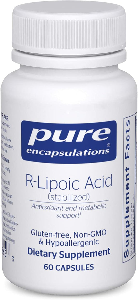 Hypoallergenic Pure Encapsulations R-Lipoic Acid (Stabilized) | Enhanced Antioxidant and Metabolic Support | 60 Capsules