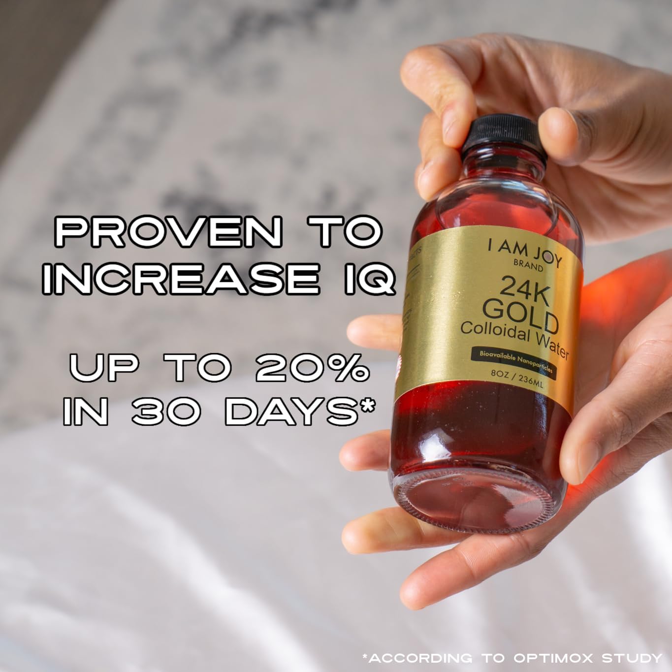 I Am Joy Liquid Colloidal Gold 24k 99.99% Pure 100ppm Ruby Red Water Based All Natural Electrolysis Large 8oz Glass Bottle - Premium Quality Formula