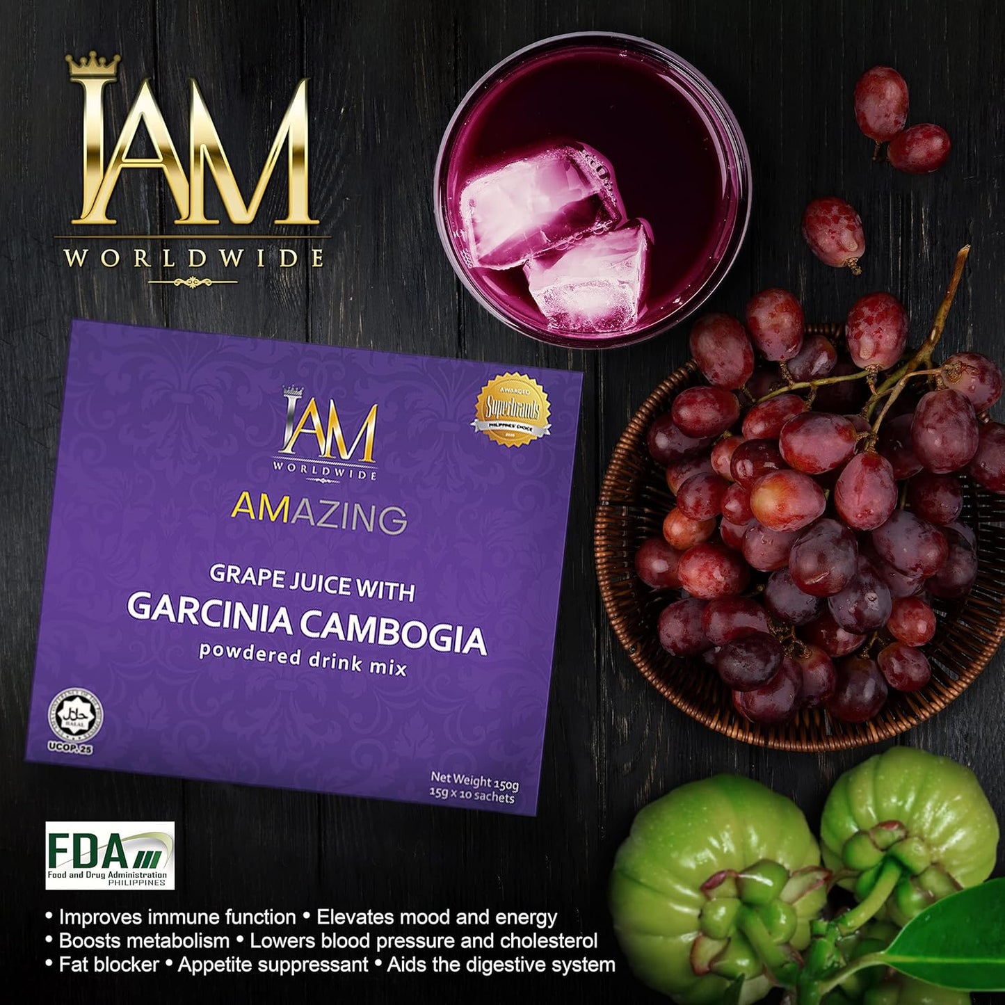 IAM WORLDWIDE Garcinia Cambogia Juice Drink - Pack of 3 Boxes - Delicious Grape Flavor - Slimming Formula Support