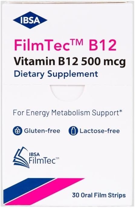 Ibsa FilmTec B12 Oral Dissolving Films - 500 mcg Vitamin B12 Supplement for Immediate Release - Gluten-Free, Lactose-Free, Sugar-Free