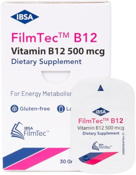 Ibsa FilmTec B12 Oral Dissolving Films - 500 mcg Vitamin B12 Supplement for Immediate Release - Gluten-Free, Lactose-Free, Sugar-Free