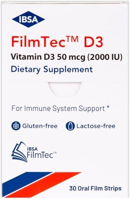 Ibsa FilmTec D3 Oral Dissolving Films - 2000 IU Vitamin D3 Supplement for Immediate Release - Gluten, Lactose, and Sugar-Free