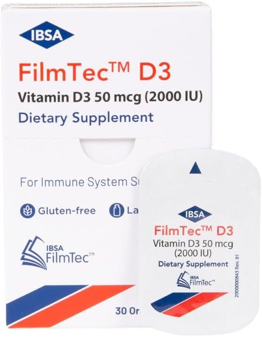 Ibsa FilmTec D3 Oral Dissolving Films - 2000 IU Vitamin D3 Supplement for Immediate Release - Gluten, Lactose, and Sugar-Free