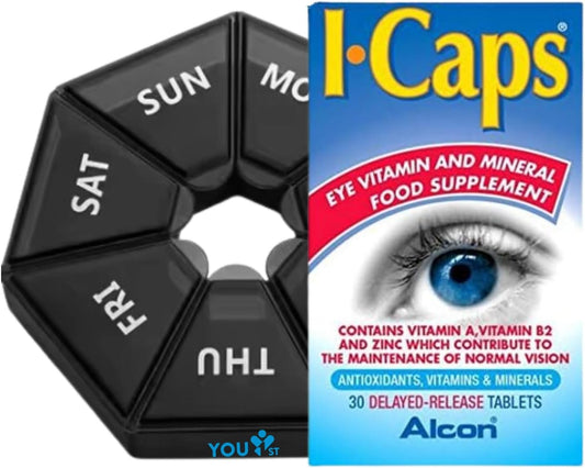 Icaps Eye Vitamin Multivitamin with Lutein & Zeaxanthin, 30 Tablets + Supplement Organizer Bundle