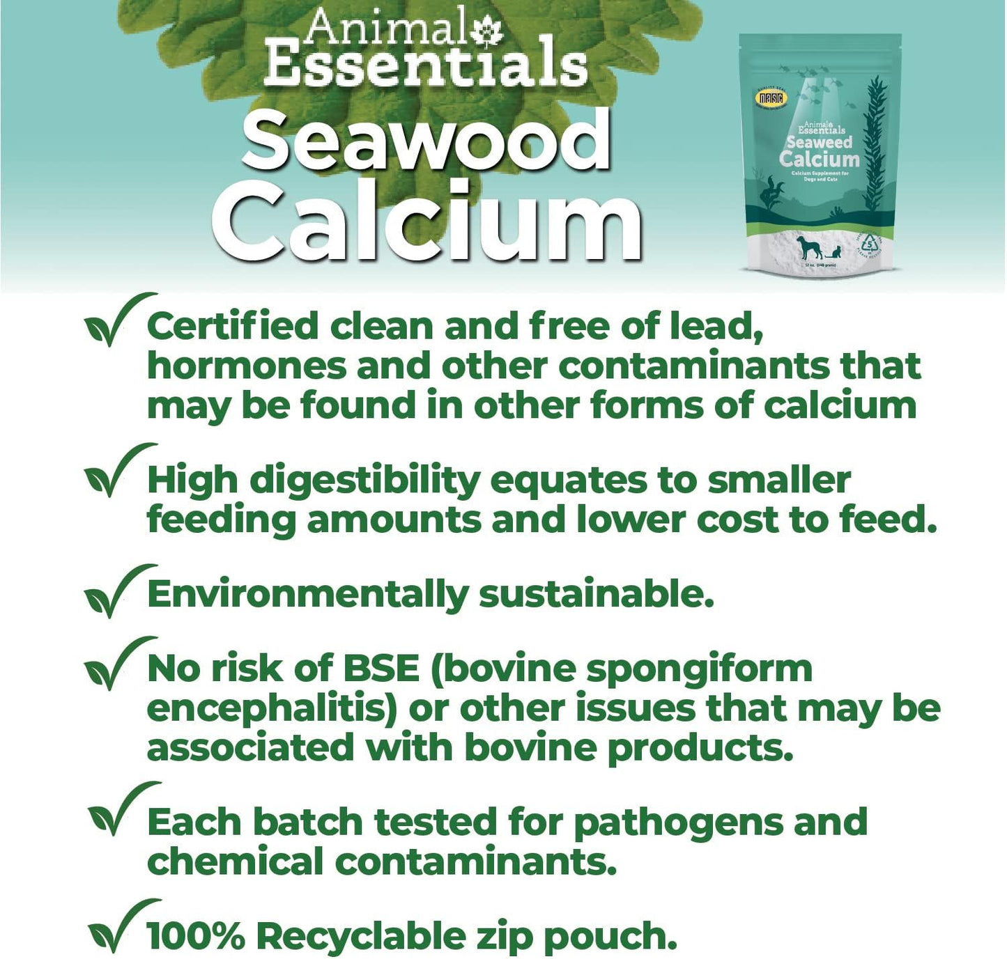 Icelandic Seaweed Calcium Supplement for Dogs and Cats - High Digestibility, Lab Tested, Lead and Hormone-Free, Magnesium Enriched - 24 Oz (2 Pack)