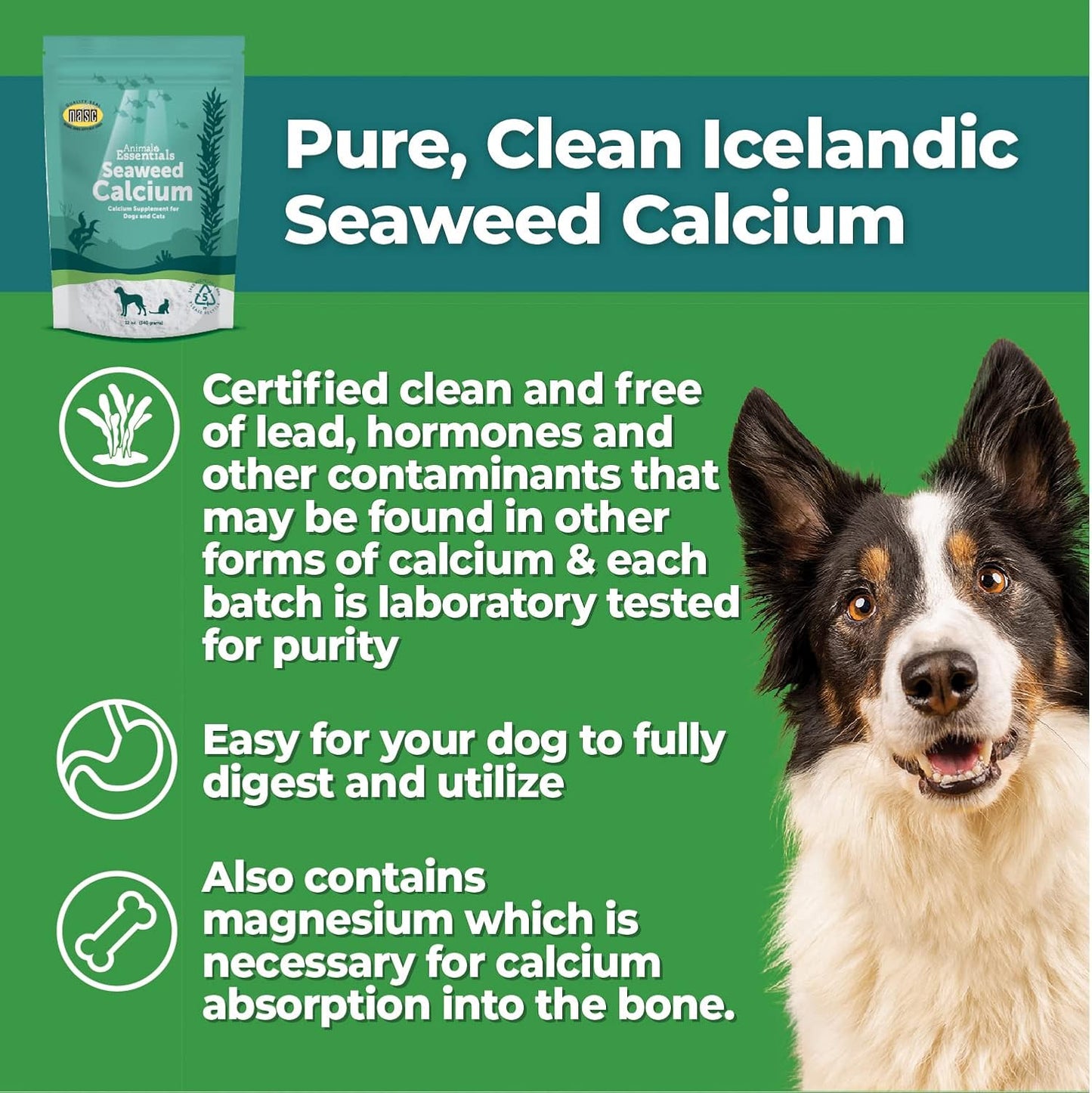 Icelandic Seaweed Calcium Supplement for Dogs and Cats - High Digestibility, Lab Tested, Lead and Hormone-Free, Magnesium Enriched - 24 Oz (2 Pack)