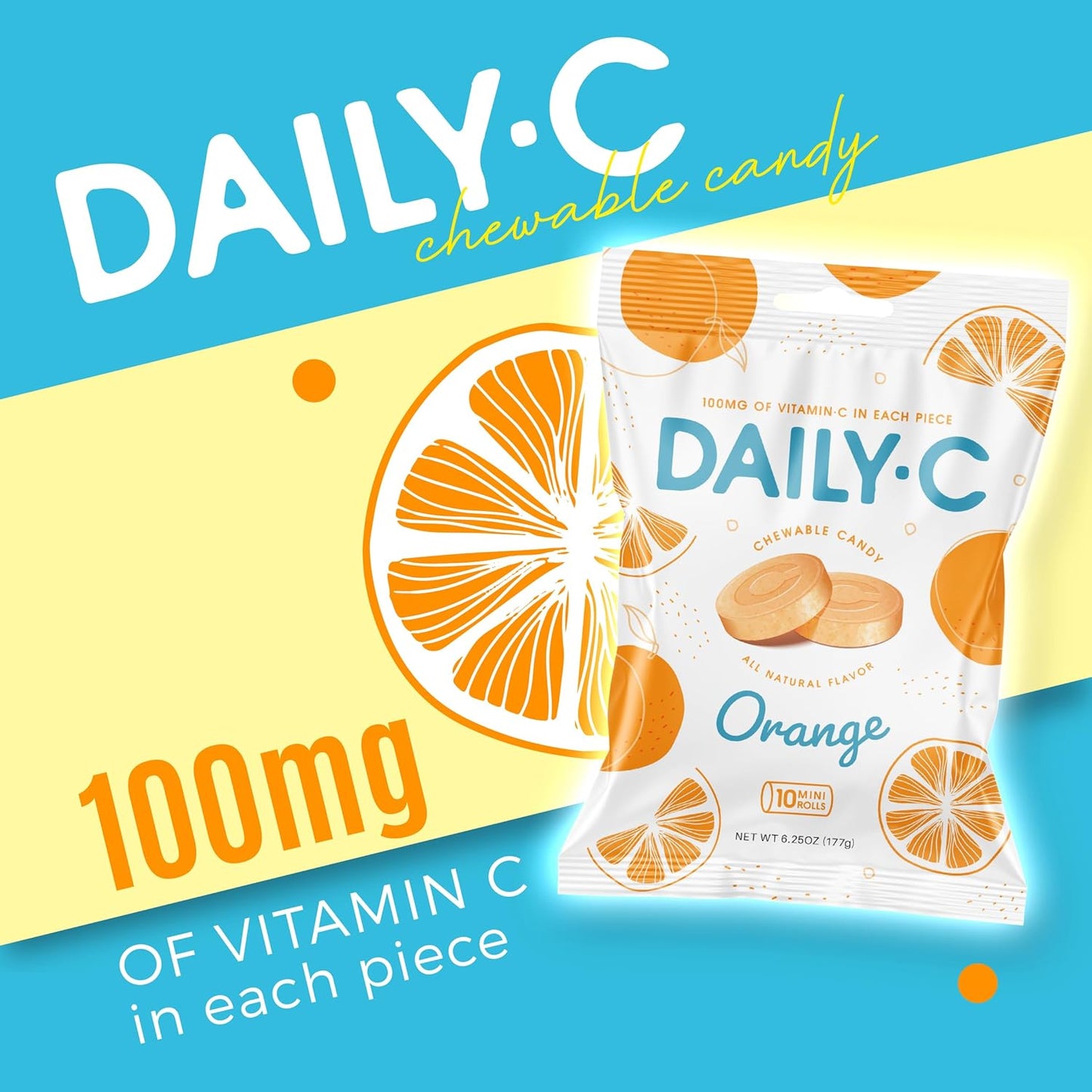 Iconic Candy Orange Chewable Vitamin C Candy - 100MG of Vitamin C per Piece - 5.3oz Bag