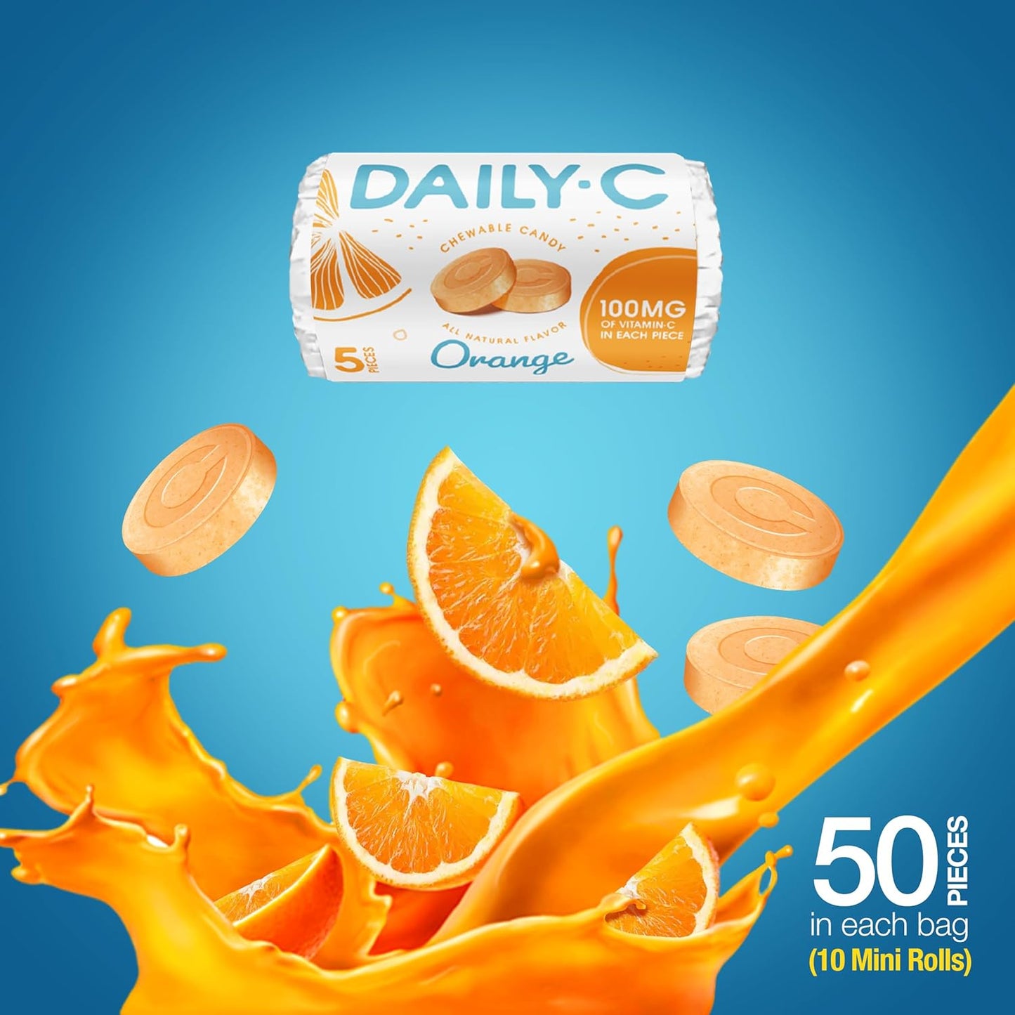 Iconic Candy Orange Chewable Vitamin C Candy - 100MG of Vitamin C per Piece - 5.3oz Bag