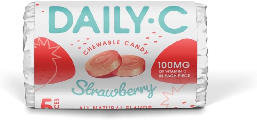 Iconic Candy Strawberry Chewable Vitamin C Candy - 100MG per Piece - 5.3oz Peg Bag