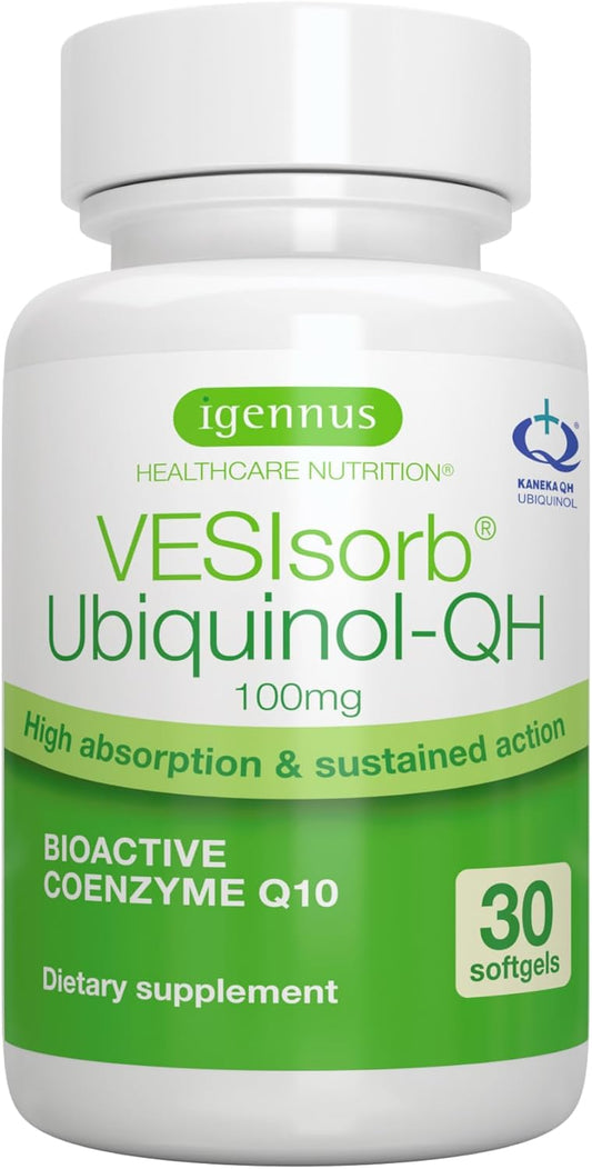 Igennus Advanced VESIsorb Ubiquinol-QH 100mg Softgels for Heart Health & Energy, High Absorption Kaneka QH, 30-Day Supply