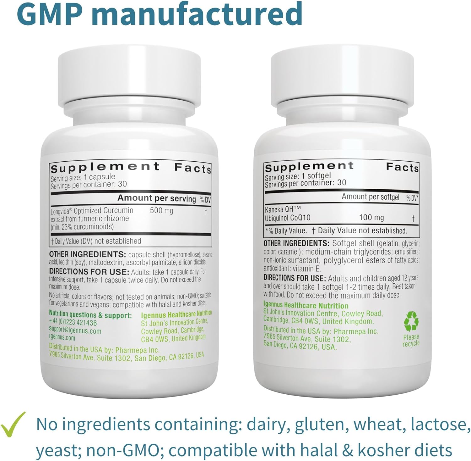 Igennus Healthcare Longvida Curcumin 500mg + VESIsorb Ubiquinol-QH CoQ10 100mg Bundle - Advanced Bioavailable Formula by Igennus