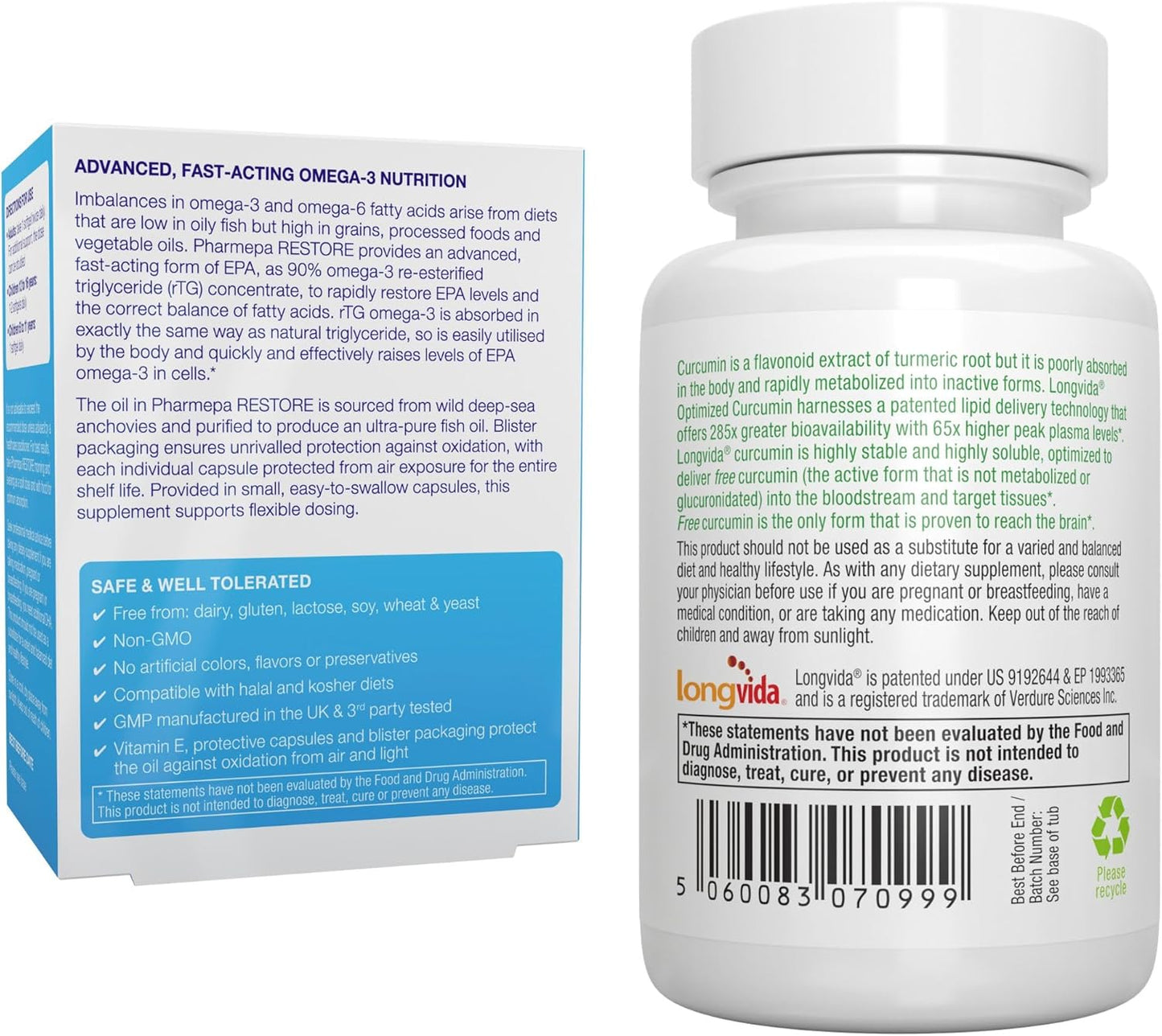 Igennus Healthcare Nutrition Bundle: Pharmepa Restore & Longvida Lipidated Curcumin - 1000mg Pure EPA Omega-3 Fish Oil & Bioavailable Curcumin