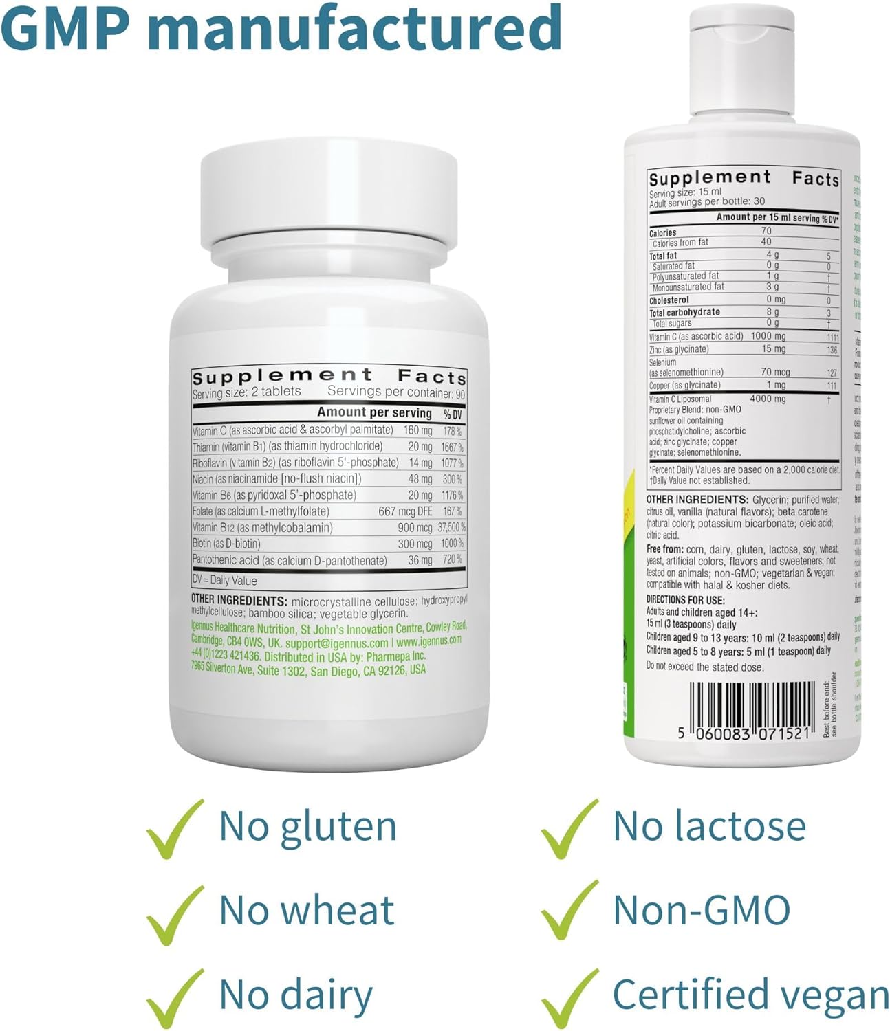 Igennus Healthcare Nutrition Super B-Complex with Liposomal Vitamin C 1000mg and Zinc Bundle for Immune Support