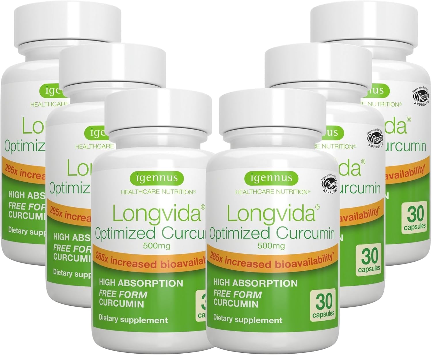 Igennus Longvida Lipidated Curcumin 500mg Capsules - Vegan & Bioavailable Formula for Sustained Action - 180 Count