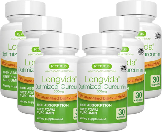 Igennus Longvida Lipidated Curcumin 500mg Capsules - Vegan & Bioavailable Formula for Sustained Action - 180 Count