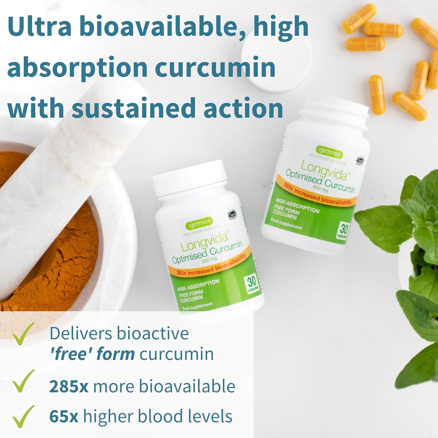 Igennus Longvida Lipidated Curcumin 500mg + Focus Brain Booster Bundle - Vegan, Ultra Bioavailable Curcumin with Caffeine, L-Theanine, Taurine, L-Tyrosine, B-Vitamins, Zinc & Copper