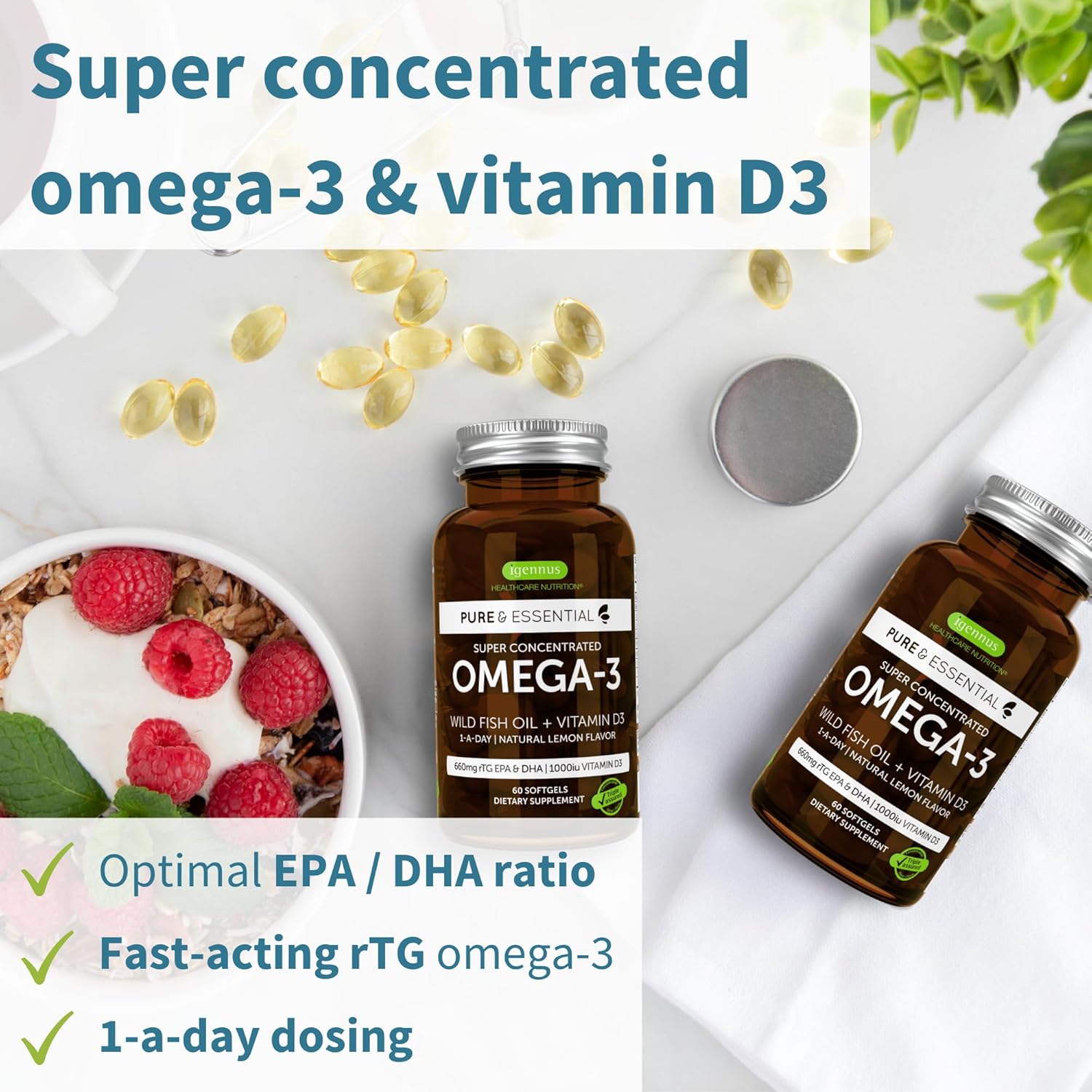 Igennus Omega-3 and Vitamin D3 Focus Brain Bundle with EPA, DHA, and Nutrients for Mental Clarity and Energy Boost