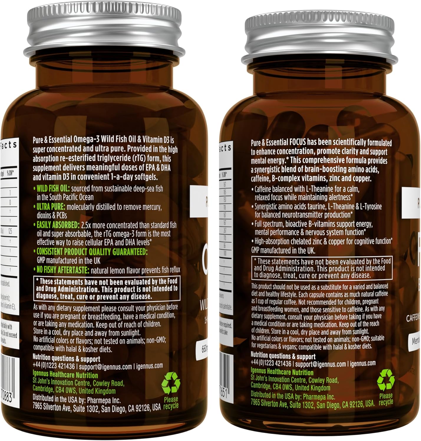 Igennus Omega-3 and Vitamin D3 Focus Brain Bundle with EPA, DHA, and Nutrients for Mental Clarity and Energy Boost