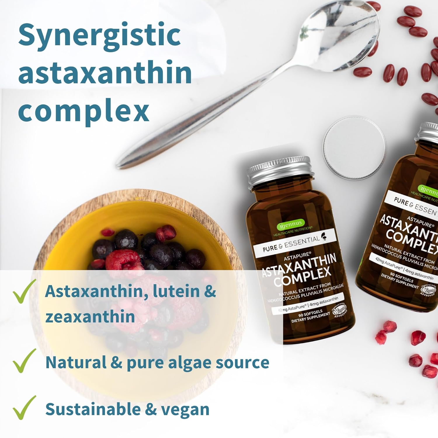 Igennus Vegan Collagen Protein Powder and Astaxanthin Complex Bundle for Hair, Skin, and Nails