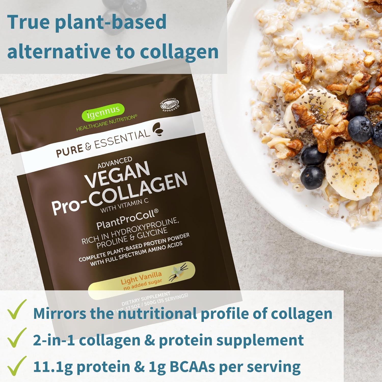 Igennus Vegan Collagen Protein Powder and Astaxanthin Complex Bundle for Hair, Skin, and Nails