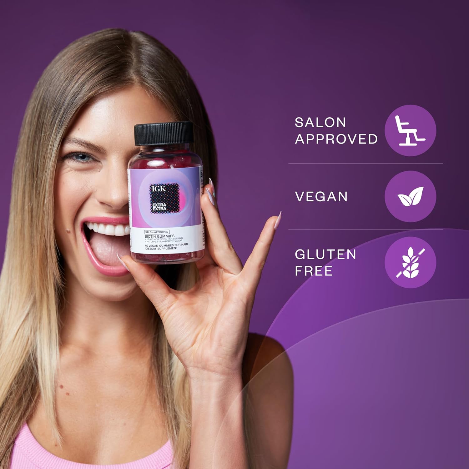 IGK Biotin Gummies - Extra Strength Formula for Hair, Skin, and Nails
