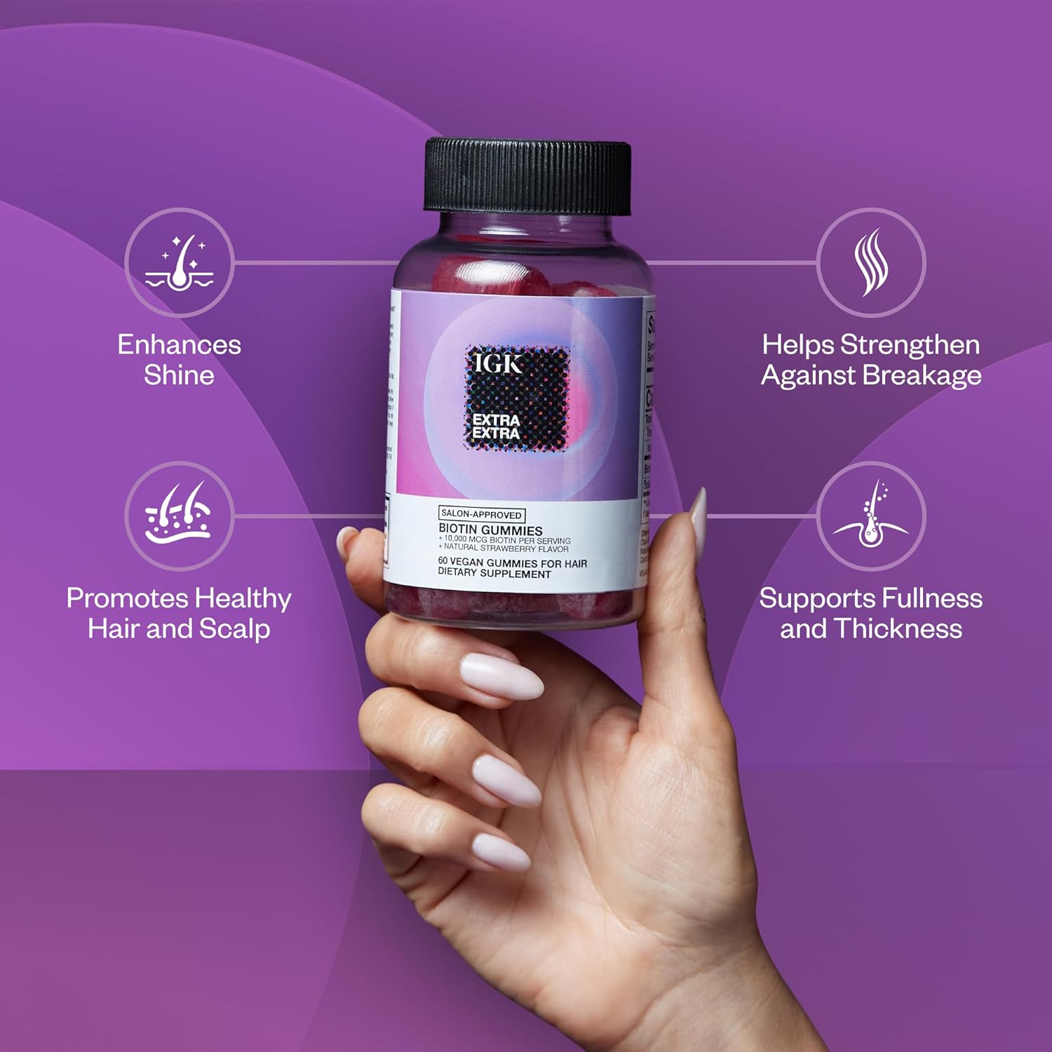 IGK Biotin Gummies - Extra Strength Formula for Hair, Skin, and Nails