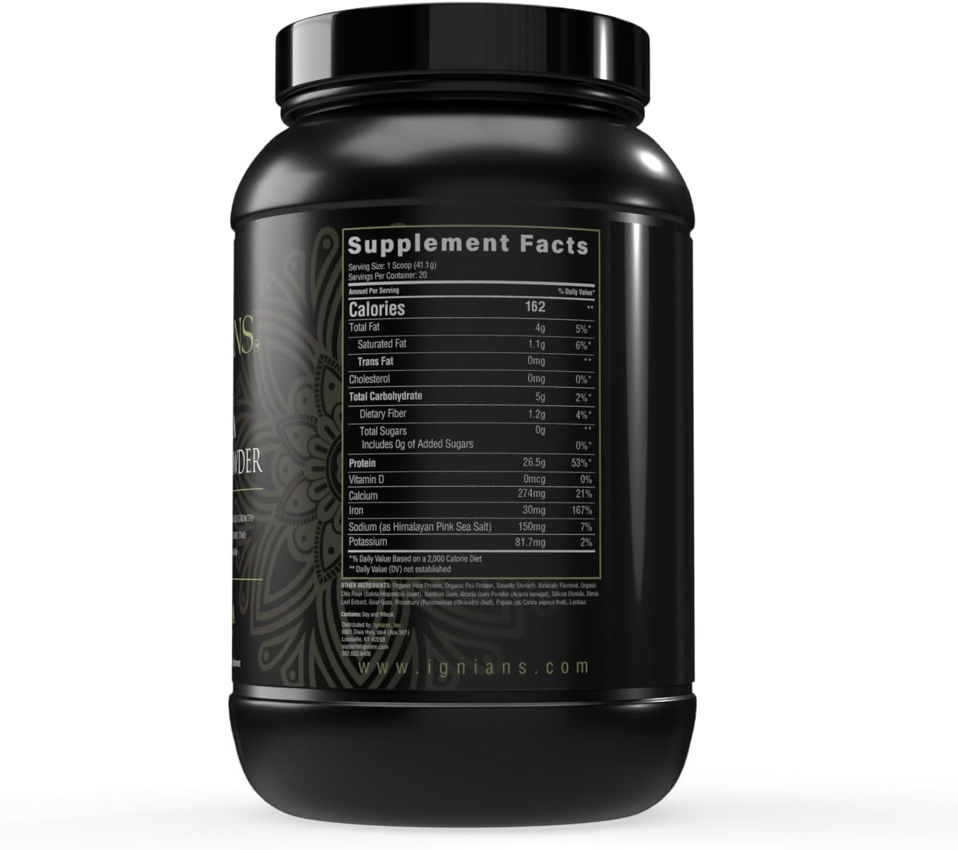 Ignians Organic Plant-Based Protein Powder - Pea Blend | 26.5g Protein | Less than 5g Carbs | Vegan Friendly | Lactose Free | Vanilla Flavor | Ideal for Shakes, Smoothies, and Baking