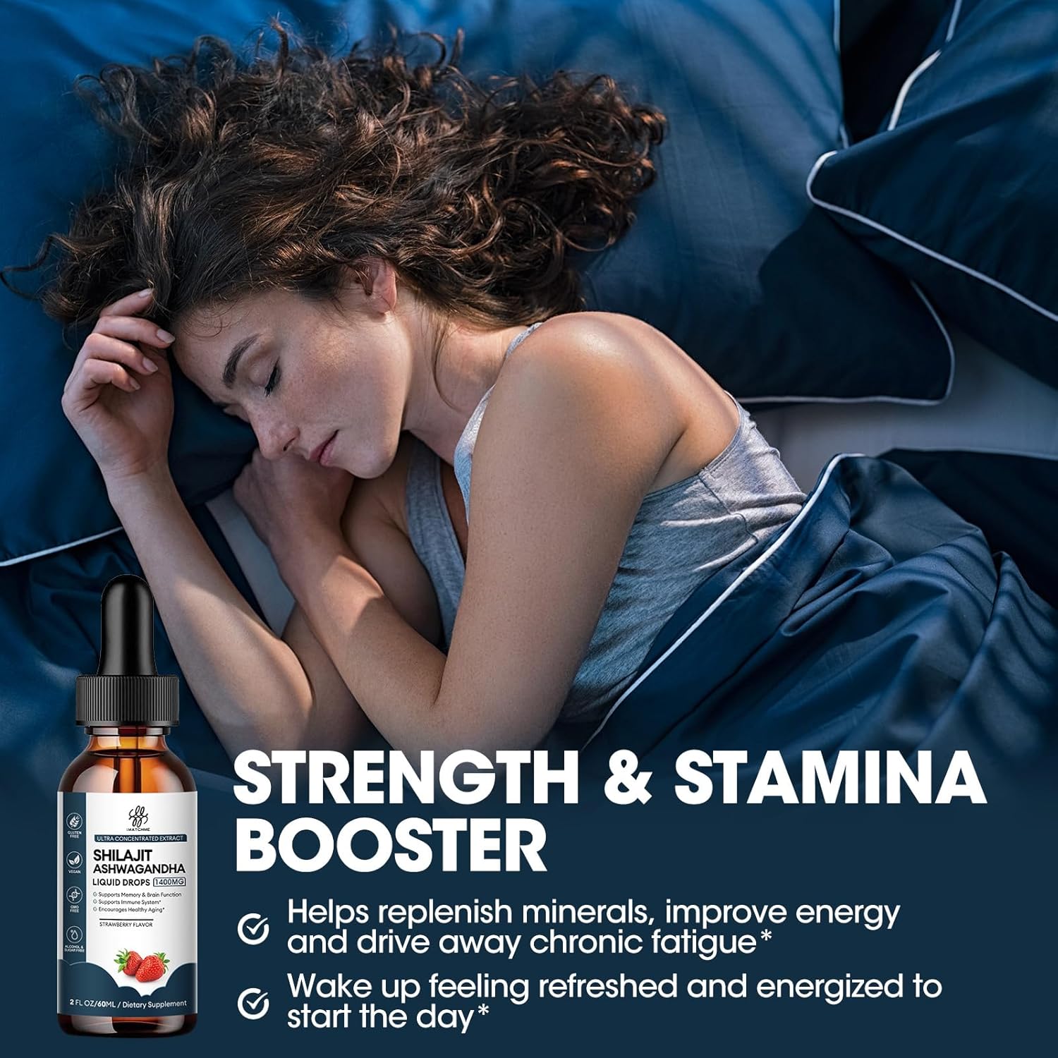 iMATCHME Shilajit Liquid Drops 1400MG with Ashwagandha for Boosting Energy and Immune System, Men's Energy Booster, Sugar-Free, Strawberry Flavor - 2 Fl Oz