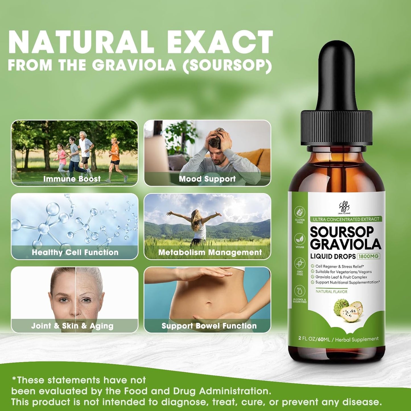 iMATCHME Soursop Graviola Liquid Drops - Cell Support, Immune Boost, Digestive Health