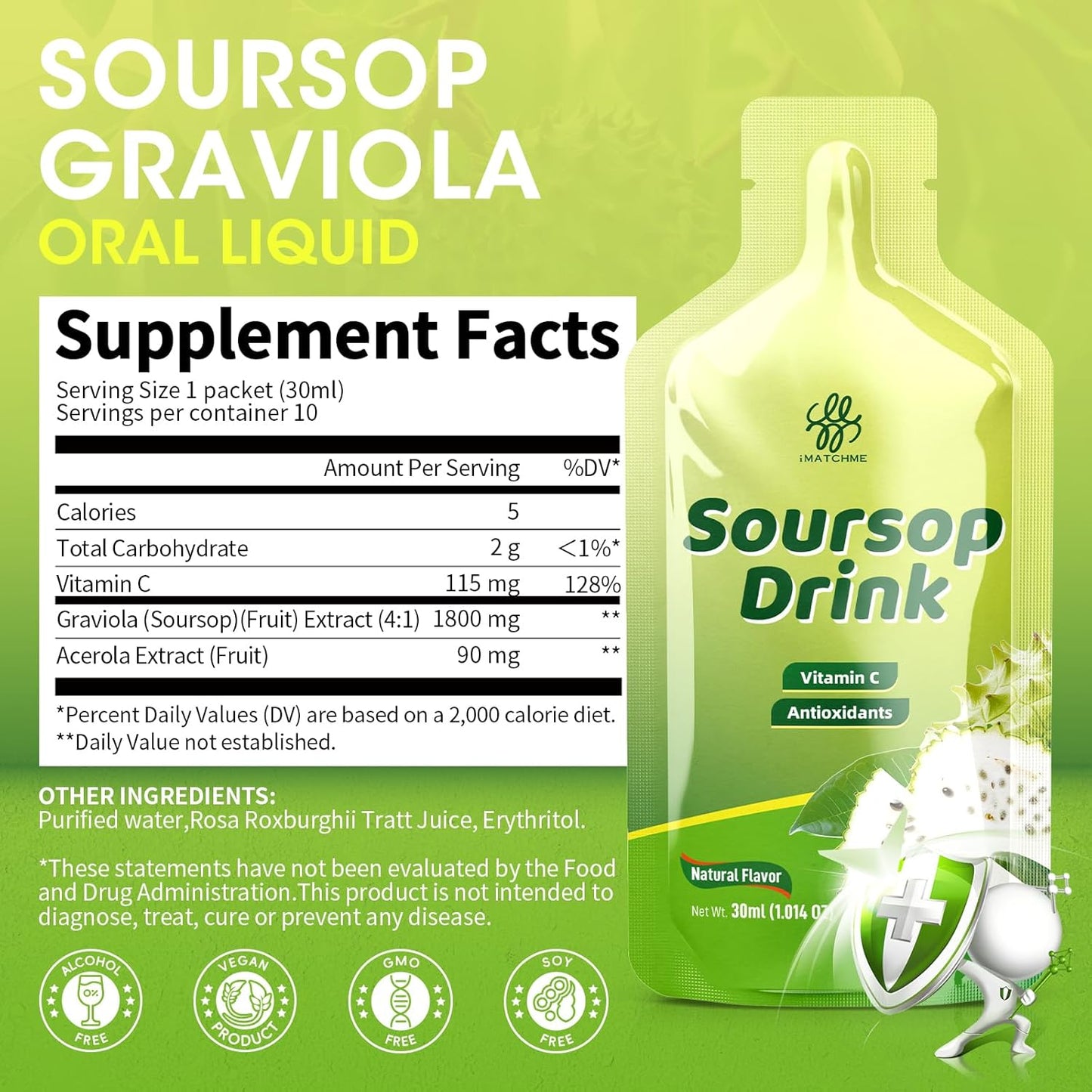 iMATCHME Soursop Graviola Liquid Drops - Cell Support, Immune Boost, Digestive Health