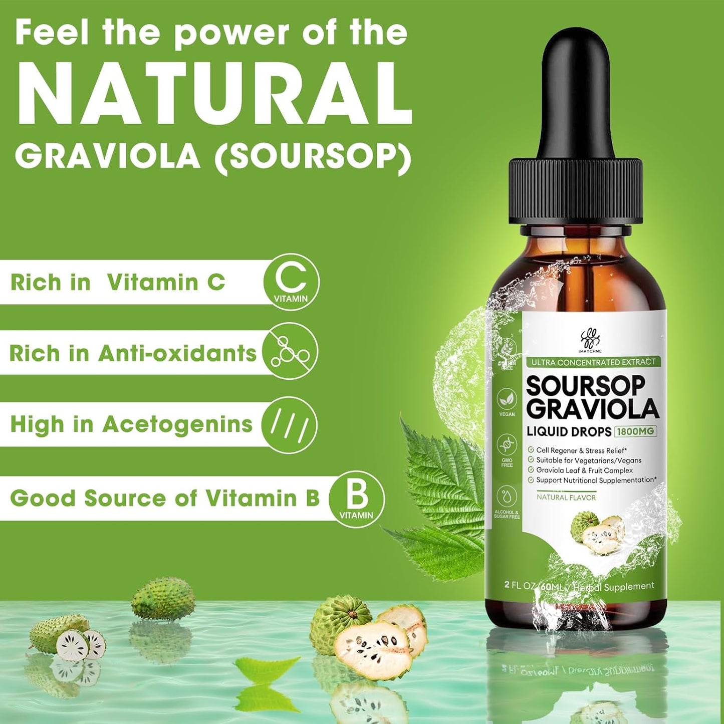 iMATCHME Soursop Graviola Liquid Drops - Cell Support, Immune Boost, Digestive Health