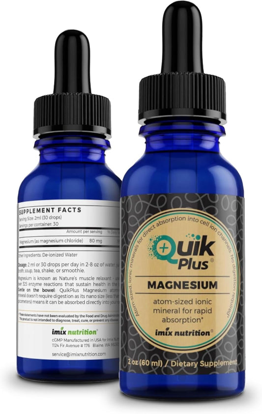 Imix Nutrition QuikPlus Magnesium Liquid Supplement - Muscle Relaxation, Nerve Health, Bone Support - Vegan, Gluten-Free - 80mg per Serving - 30 Servings - 2 fl oz