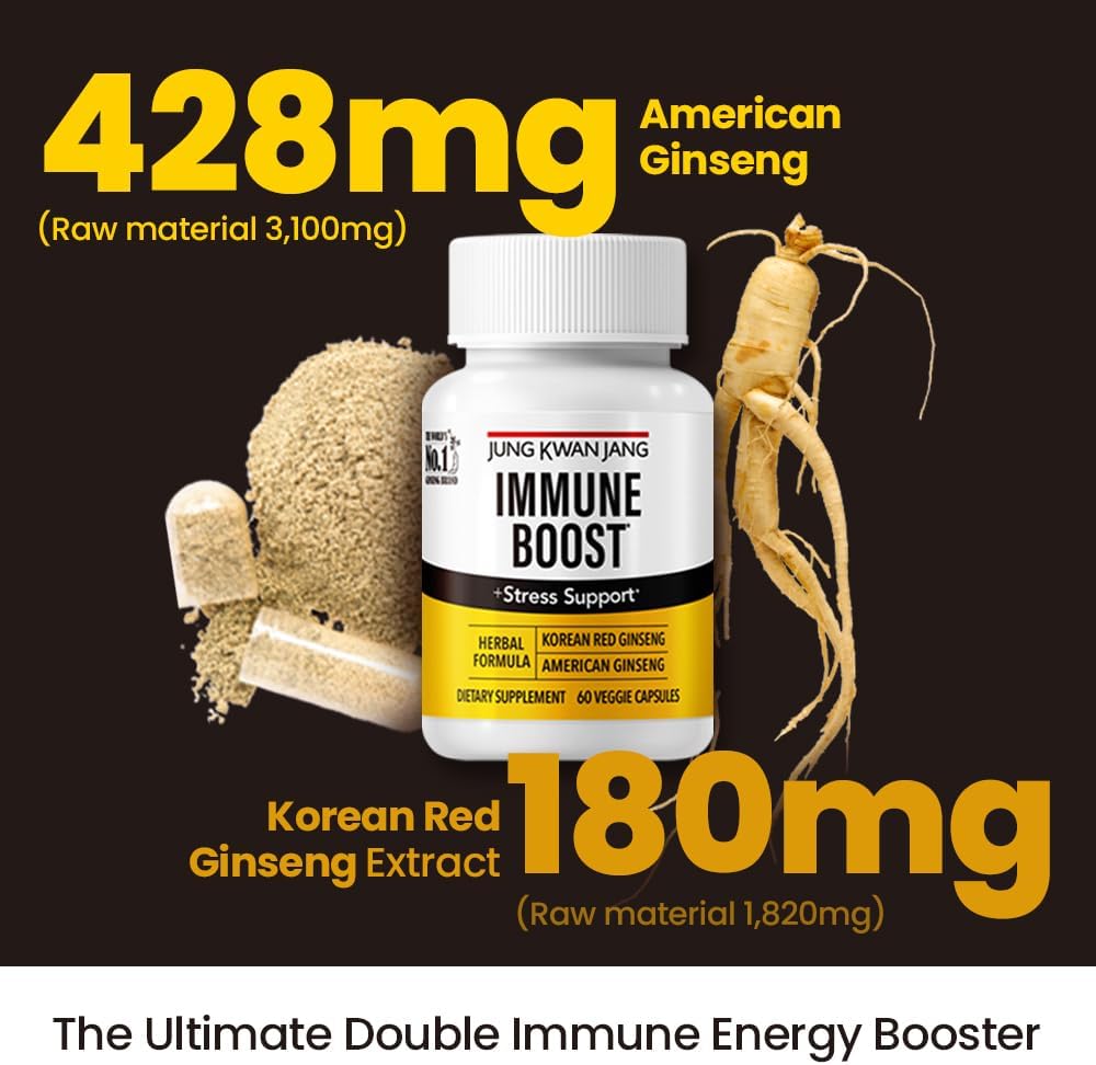 Immune Boost Duo: American & Korean Ginseng Supplement for Energy, Immunity, and Stress Relief