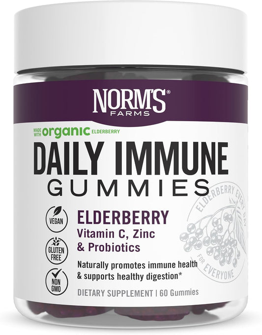Immune Boost Elderberry Gummies with Vitamin C, Zinc, Probiotics - Vegan, Gluten Free, Non-GMO - 60 Gummies