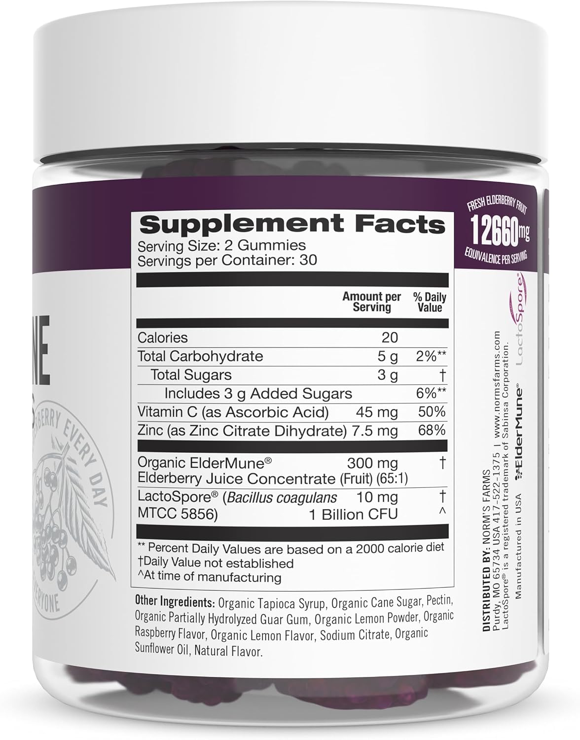 Immune Boost Elderberry Gummies with Vitamin C, Zinc, Probiotics - Vegan, Gluten Free, Non-GMO - 60 Gummies