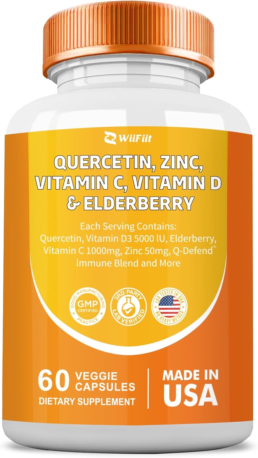 Immune Boost Supplement Capsules with Quercetin, Zinc, Vitamin C, D3, Turmeric, Elderberry, Reishi, Nettle, Artemisinin - 60 Count