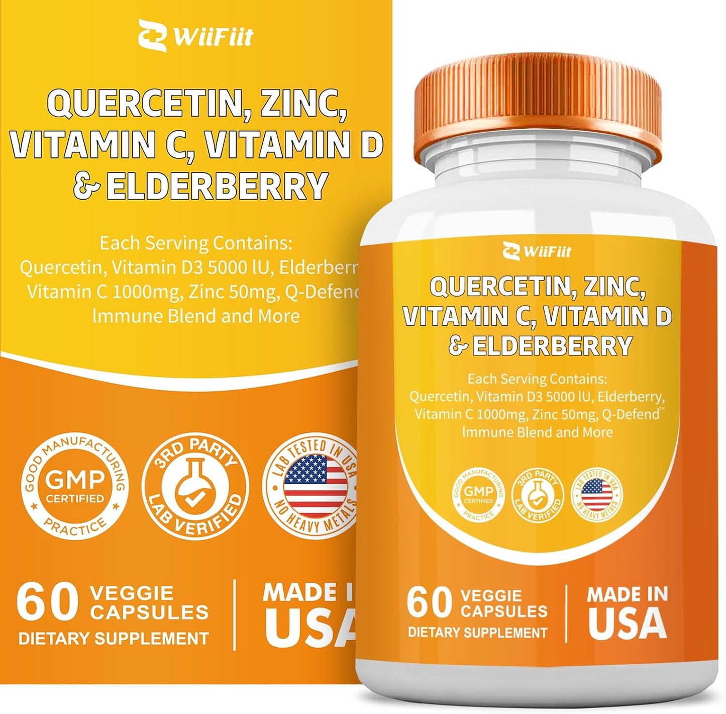 Immune Boost Supplement Capsules with Quercetin, Zinc, Vitamin C, D3, Turmeric, Elderberry, Reishi, Nettle, Artemisinin - 60 Count