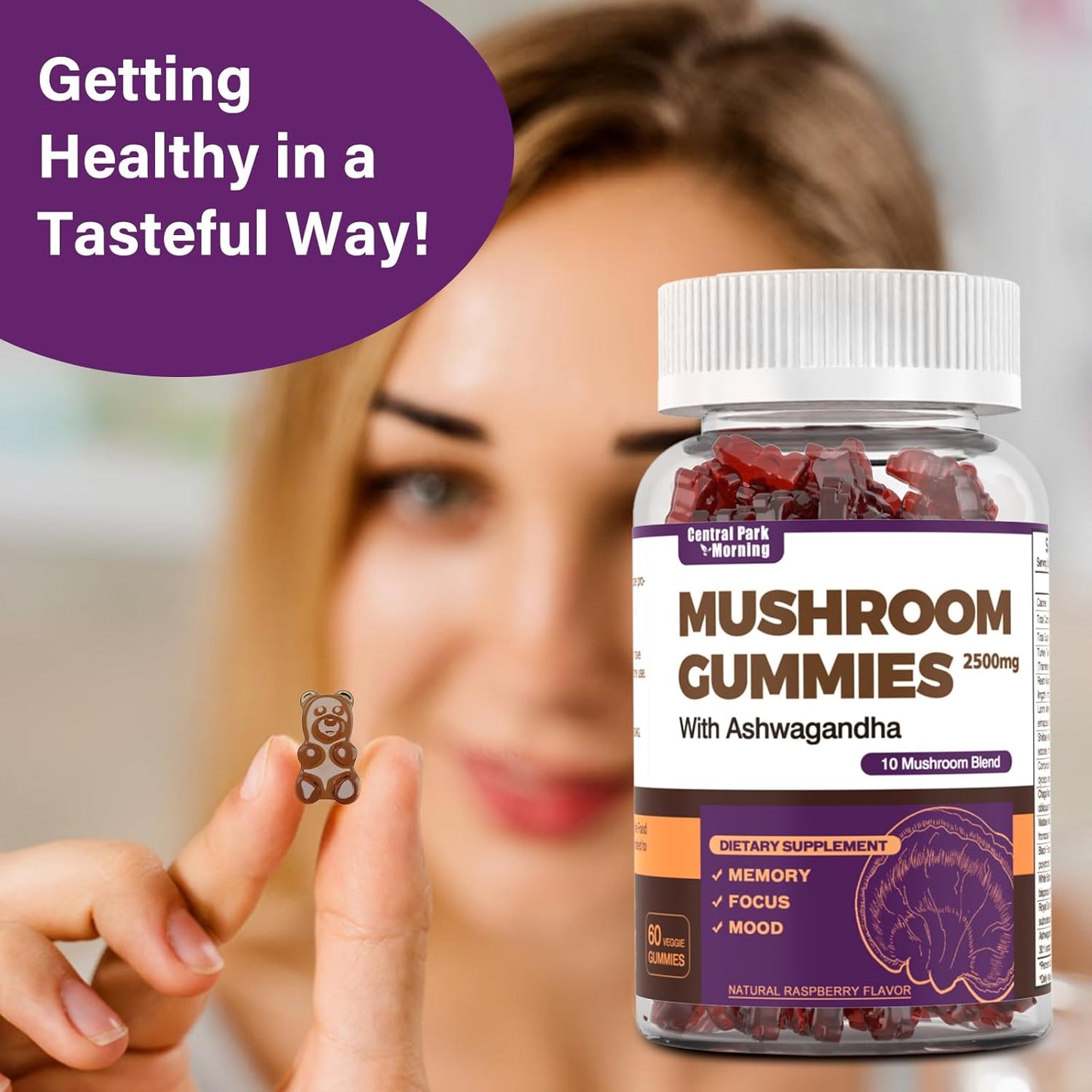 Immune-Boosting Central Park Morning Mushroom Gummies with Ashwagandha - 60pcs