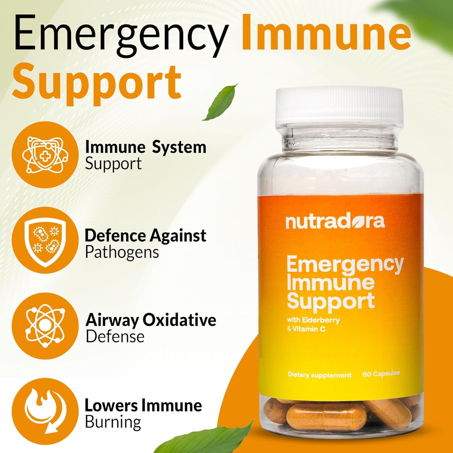 Immune-Boosting Elderberry Capsules with Zinc, Vitamin C, E, & B6 - Antioxidant Support for Adults, Non-GMO, 60 Capsules - Nutradora